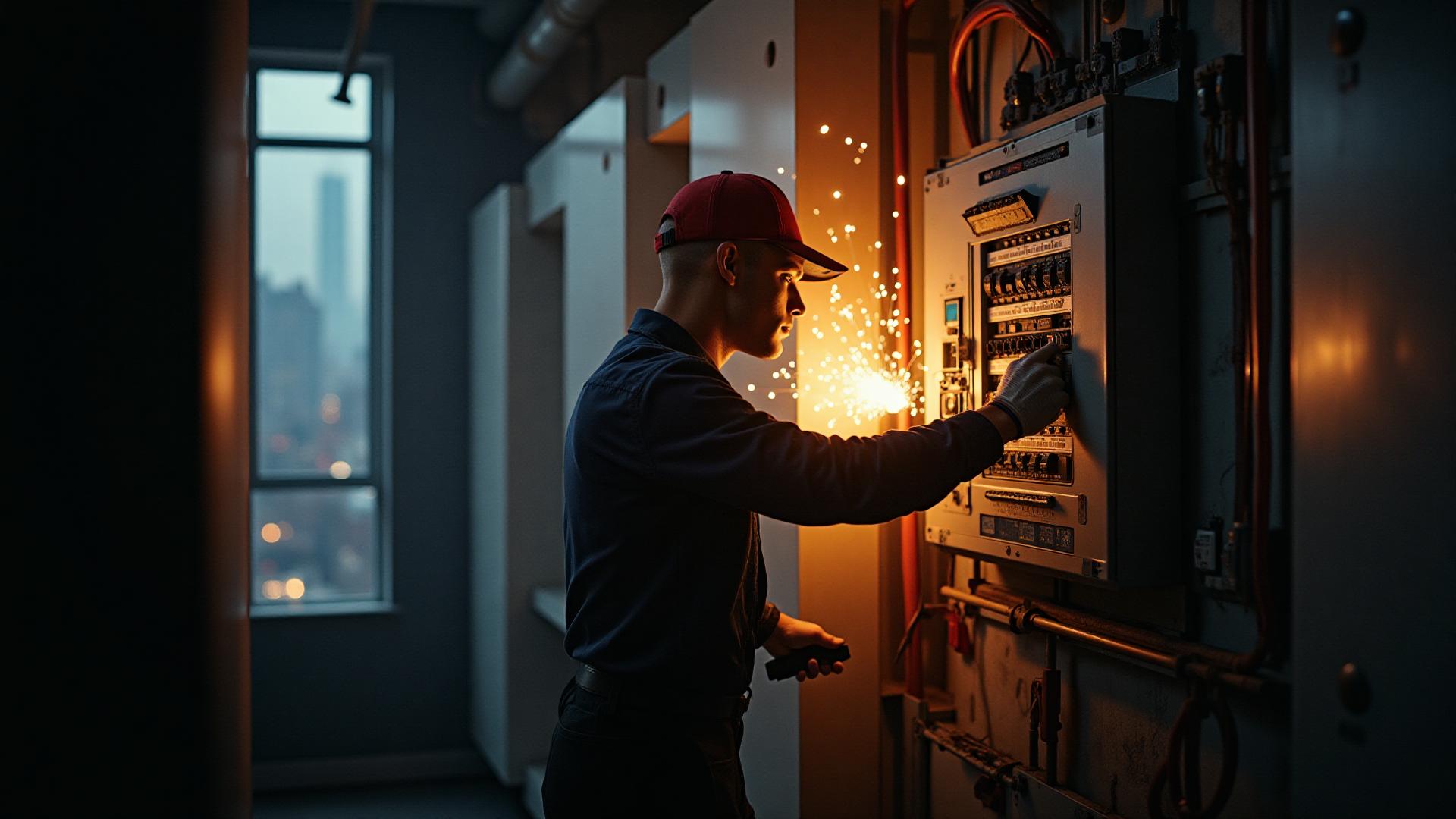 Professional electrician at work